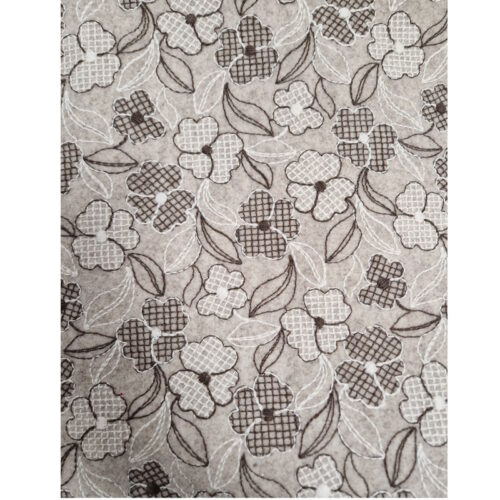 Feltro lana col. 952 neutro ricamato fiore filo lana tortora e bianco sporco H.150cm.