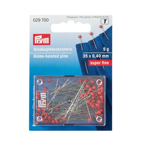Prym 029700 (T) Spilli testa vetro rosso super fine 35x0.40mm