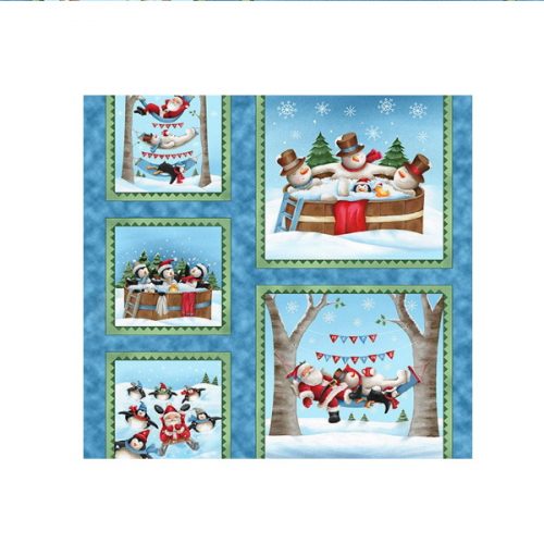Tessuto Americano pannello Pinguini Pupazzi Neve e Babbo Natale 60x110cm.  25812B
