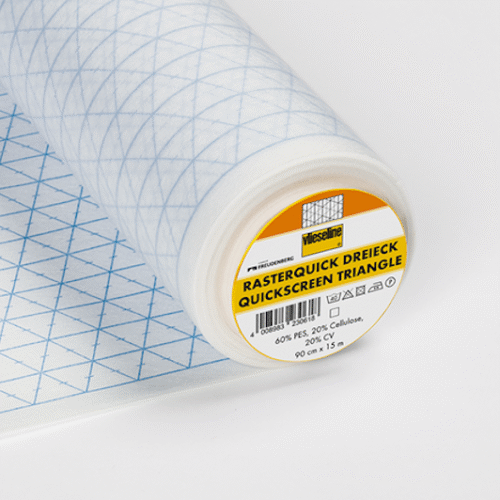 Rasterquick Dreieck Quickscreen Triangle Interfodera per patchwork in fibre sintetiche con griglia blu prestampata con angoli a 60° H.90cm Freudenberg