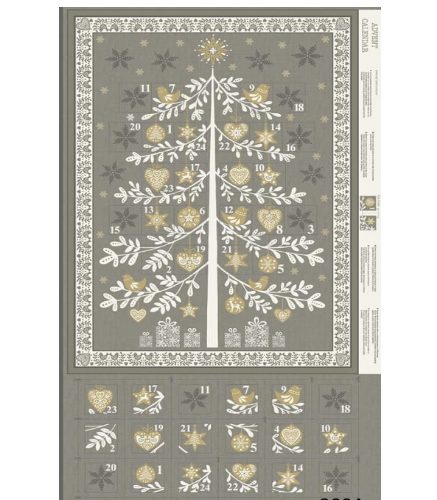Tessuto Americano Pannello 60x110cm 1970 Scandi Tree Advent grigio e oro