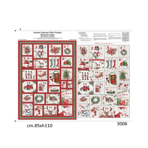 Tessuto Americano Pannello Calendario Avvento December Magic 85x110cm 1042P-41
