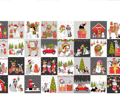 Tessuto Americano Pannello 60x110cm 2367 Yappy Christmas Block Panel