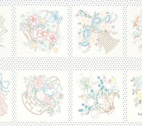 Pannello Tessuto Americano 60x110cm. Baskets of Blooms 20489 Cestino fiori