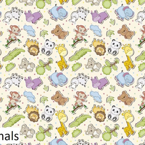 Tessuto stampa digitale Animals 100%cotone 50x150cm.