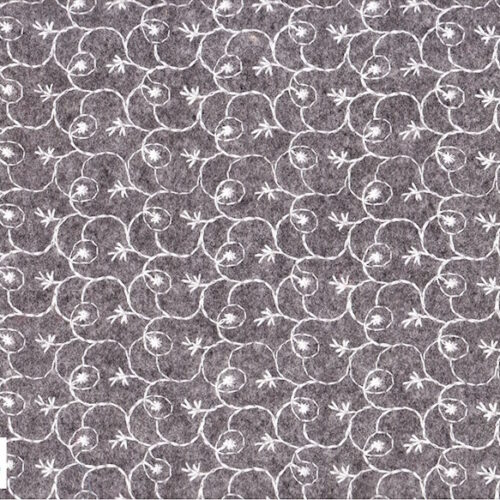 Tessuto feltro lana 2 mm col. grigio 903 ricamato con filato  20x150cm.