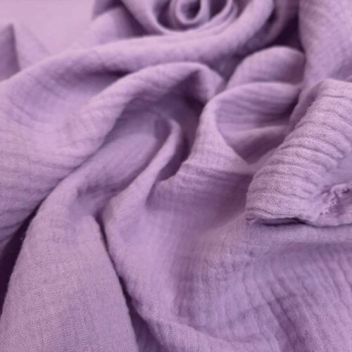 Tessuto mussola di cotone doppia garza lilla baby 30xh.130