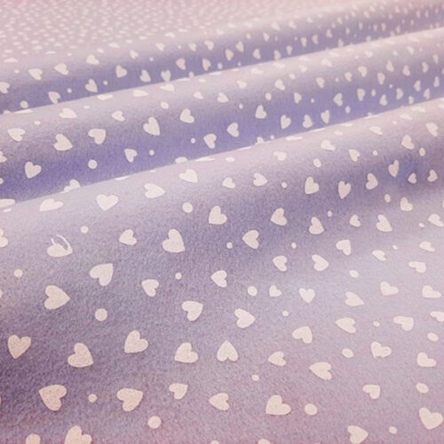 Tessuto panno lenci lilla 1504 stampato Little Love 20x180cm.