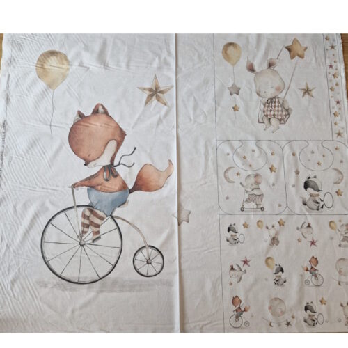 Pannello cotone 110xh100cm. Volpe in bicicletta & friends