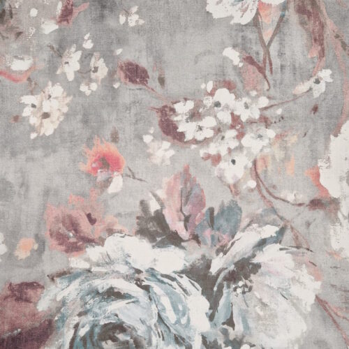 Tessuto cotone grezzo organico rose sfondo grigio 50xh.280cm.