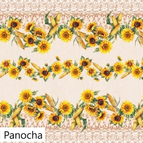Tessuto italiano girasoli e pannocchie Semi Panocha 50xh.160cm.