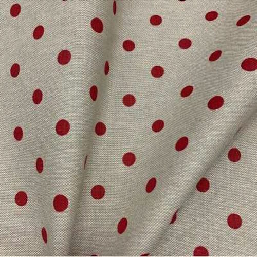 Tessuto cotone fondo grezzo pois grandi rossi 50xh.280cm.