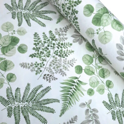 Tessuto no stiro foglie verdi 100% poliestere 50xh160cm.