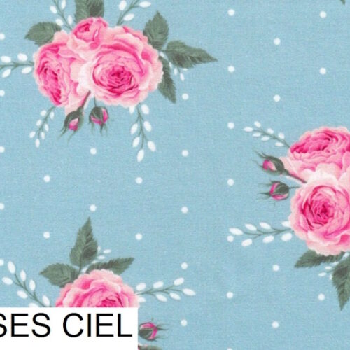 Tessuto Stof France Collection Campagne Chic 25x116cm. Cielo 41 Roses