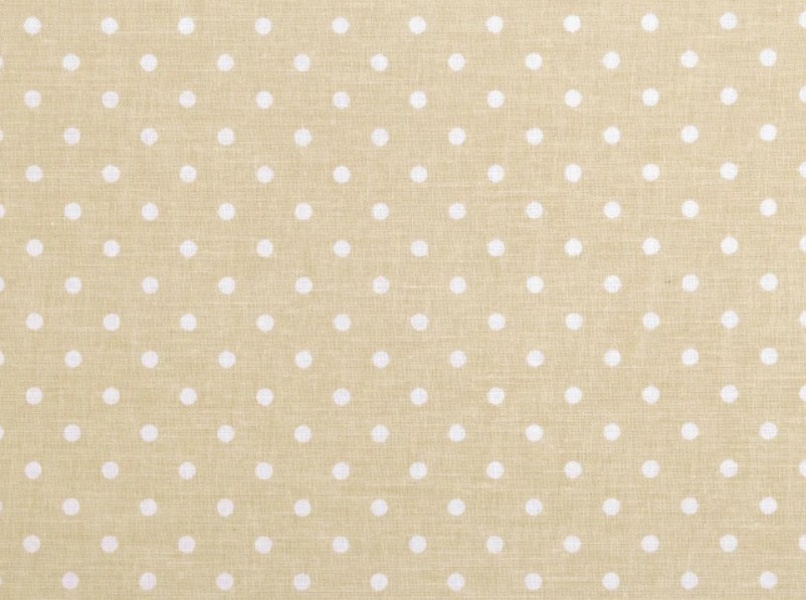 Tessuto italiano pois bianco sfondo crema 50cm. x h. 145 cm. circa